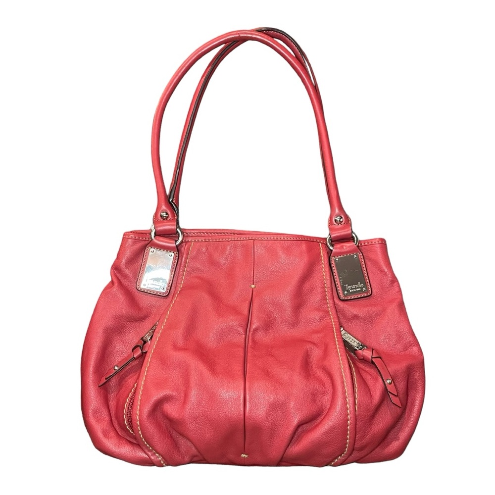 Tignanello Red Leather Hobo Bag With Striped Satin Interior Shoulder Purse - Picture 1 of 16